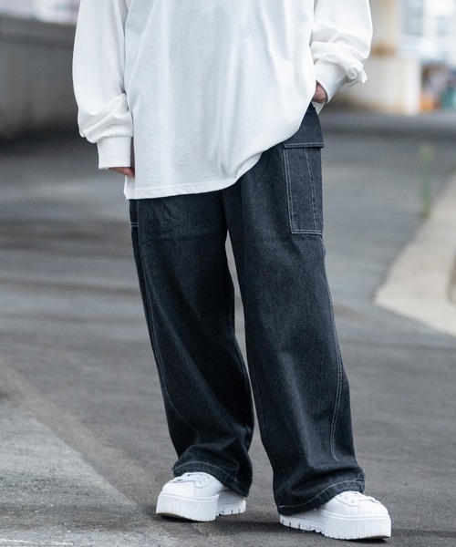 JOHN'S CLOSET(ジョンズクローゼット)の「【13】ONE SIZE イージーワークパンツ(デニムパンツ・メンズ・ダークブラック/ワンウォッシュ/サックスブルー/ホワイト/ブラック・FREE)」の3枚目の写真