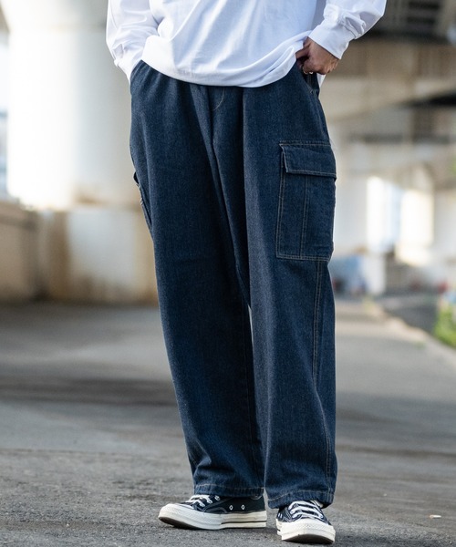 JOHN'S CLOSET(ジョンズクローゼット)の「【13】ONE SIZE イージーワークパンツ(デニムパンツ・メンズ・ダークブラック/ワンウォッシュ/サックスブルー/ホワイト/ブラック・FREE)」の5枚目の写真