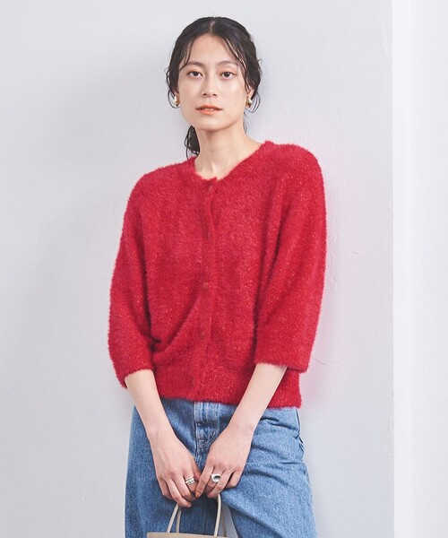 UNITED ARROWS(ユナイテッドアローズ)の「リボンヤーン 2WAY ニットカーディガン(カーディガン/ボレロ・レディース・ブラック/ホワイト/レッド・FREE)」の1枚目の写真