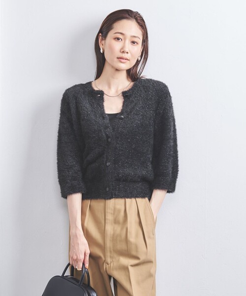 UNITED ARROWS(ユナイテッドアローズ)の「リボンヤーン 2WAY ニットカーディガン(カーディガン/ボレロ・レディース・ブラック/ホワイト/レッド・FREE)」の4枚目の写真