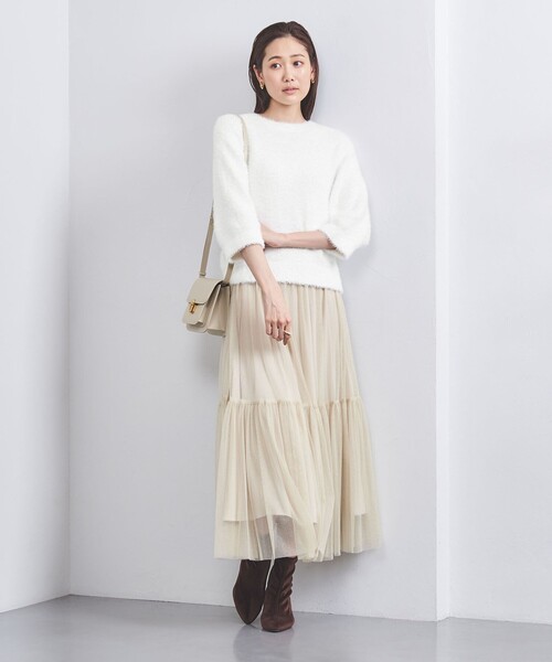 良品 UNITED ARROWS ユナイテッドアローズ リボンヤーン 2WAY ニットカーディガン 七分袖 プルオーバー ホワイト レディース 古着 中古 UNITED ARROWS（ユナイテッドアローズ）の「リボンヤーン 2WAY