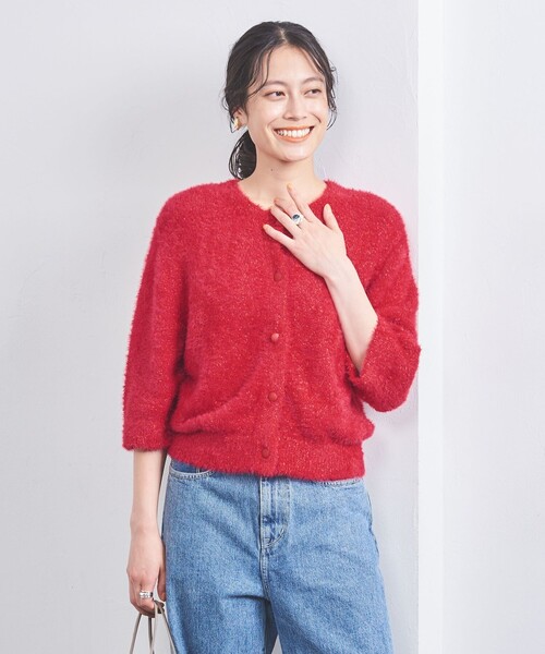 UNITED ARROWS(ユナイテッドアローズ)の「リボンヤーン 2WAY ニットカーディガン(カーディガン/ボレロ・レディース・ブラック/ホワイト/レッド・FREE)」の11枚目の写真