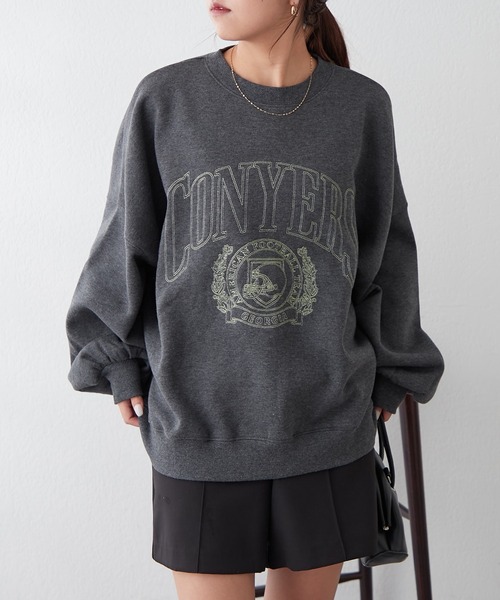 Remind me and forever（リマインドミーアンドフォーエバー）の「【毎年大人気】白抜きカレッジプルオーバー（スウェット・レディース・チャコールグレー/ネイビー/グリーン/ボルドー/オートミール・FREE）」の2枚目の写真