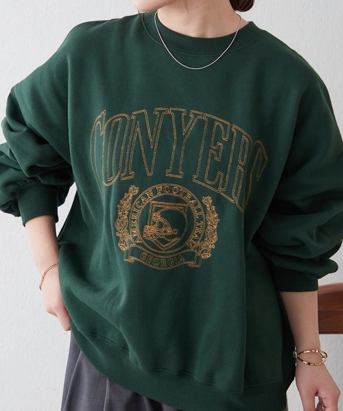 Remind me and forever（リマインドミーアンドフォーエバー）の「【毎年大人気】白抜きカレッジプルオーバー（スウェット・レディース・チャコールグレー/ネイビー/グリーン/ボルドー/オートミール・FREE）」の4枚目の写真