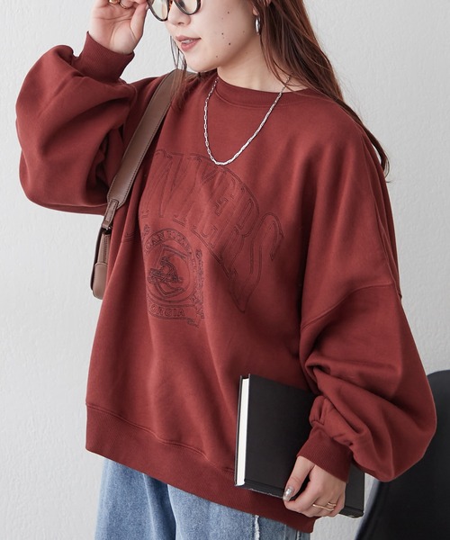 Remind me and forever（リマインドミーアンドフォーエバー）の「【毎年大人気】白抜きカレッジプルオーバー（スウェット・レディース・チャコールグレー/ネイビー/グリーン/ボルドー/オートミール・FREE）」の5枚目の写真