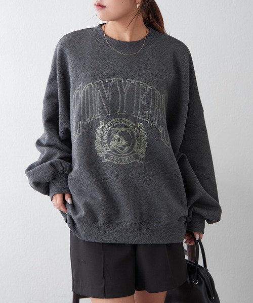 Remind me and forever（リマインドミーアンドフォーエバー）の「【毎年大人気】白抜きカレッジプルオーバー（スウェット・レディース・チャコールグレー/ネイビー/グリーン/ボルドー/オートミール・FREE）」の8枚目の写真