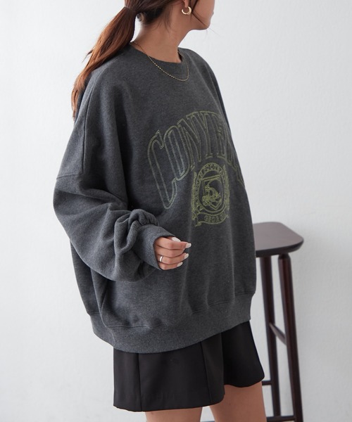 Remind me and forever（リマインドミーアンドフォーエバー）の「【毎年大人気】白抜きカレッジプルオーバー（スウェット・レディース・チャコールグレー/ネイビー/グリーン/ボルドー/オートミール・FREE）」の9枚目の写真