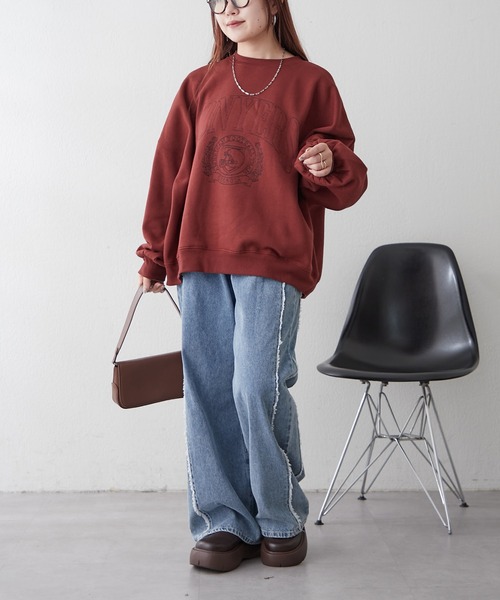 Remind me and forever（リマインドミーアンドフォーエバー）の「【毎年大人気】白抜きカレッジプルオーバー（スウェット・レディース・チャコールグレー/ネイビー/グリーン/ボルドー/オートミール・FREE）」の20枚目の写真