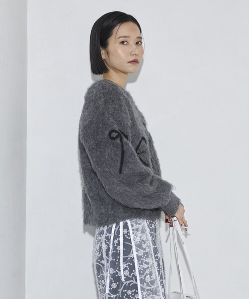 Firsthand（ファーストハンド）の「Firsthand/ファーストハンド リボンコード刺繍 シャギーニット（ニット/セーター・レディース・ミント/チャコールグレー/オフホワイト・FREE）」の4枚目の写真