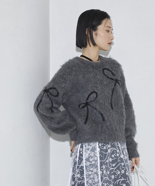 Firsthand（ファーストハンド）の「Firsthand/ファーストハンド リボンコード刺繍 シャギーニット（ニット/セーター・レディース・ミント/チャコールグレー/オフホワイト・FREE）」の5枚目の写真