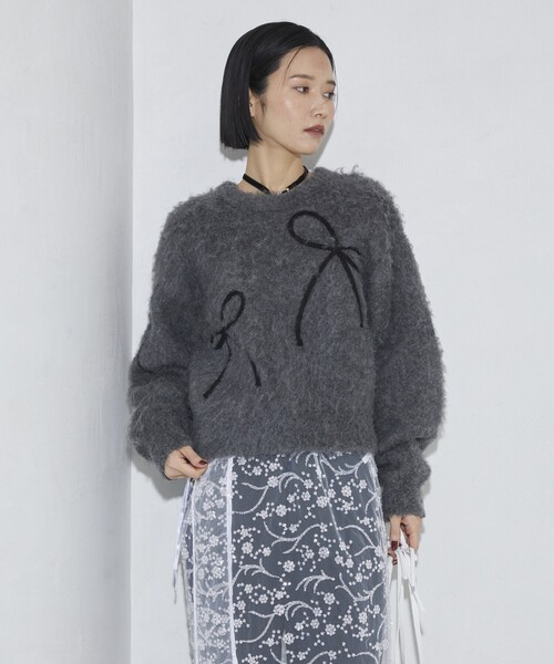 Firsthand（ファーストハンド）の「Firsthand/ファーストハンド リボンコード刺繍 シャギーニット（ニット/セーター・レディース・ミント/チャコールグレー/オフホワイト・FREE）」の6枚目の写真