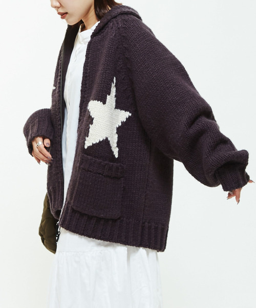 CONVERSE TOKYO（コンバーストウキョウ）の「STAR★ LOWGAGE COWICHAN SWEATER（ニット/セーター・レディース・ブラック/アイボリー/ブルー/杢グレー・MEDIUM/SMALL）」の3枚目の写真