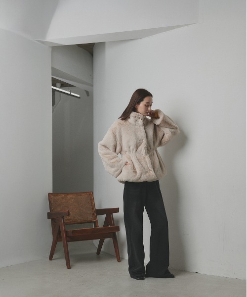 セール】スタンドカラー フェイクファーコート（その他アウター）｜ad