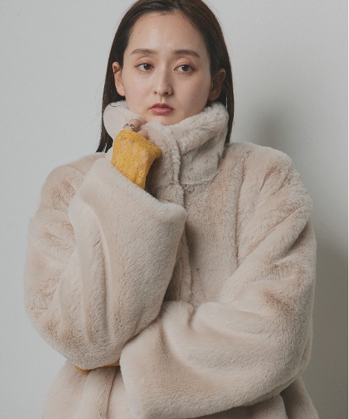 セール】スタンドカラー フェイクファーコート（その他アウター）｜ad