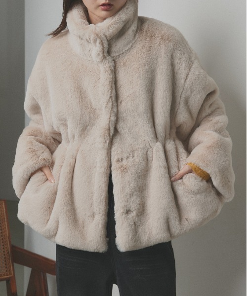 セール】スタンドカラー フェイクファーコート（その他アウター）｜ad