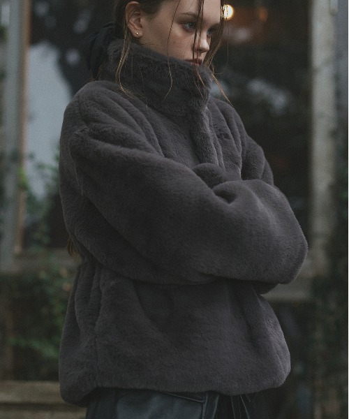 セール】スタンドカラー フェイクファーコート（その他アウター）｜ad