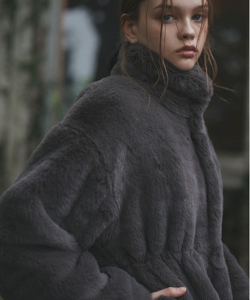 セール】スタンドカラー フェイクファーコート（その他アウター）｜ad