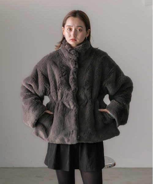 セール】スタンドカラー フェイクファーコート（その他アウター）｜ad