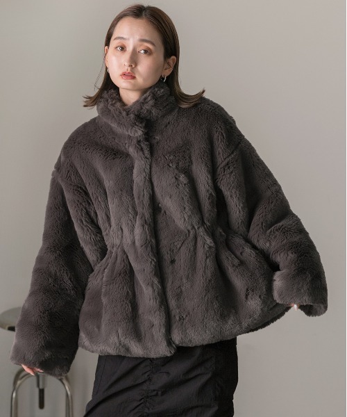 AKTEアクテ フェイクファースタンドカラージャケットミドルショートコート フェイクファースタンドカラージャケット | AKTE