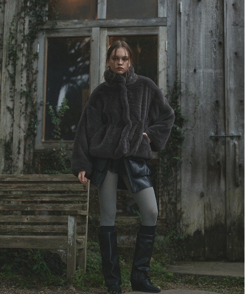 セール】スタンドカラー フェイクファーコート（その他アウター）｜ad