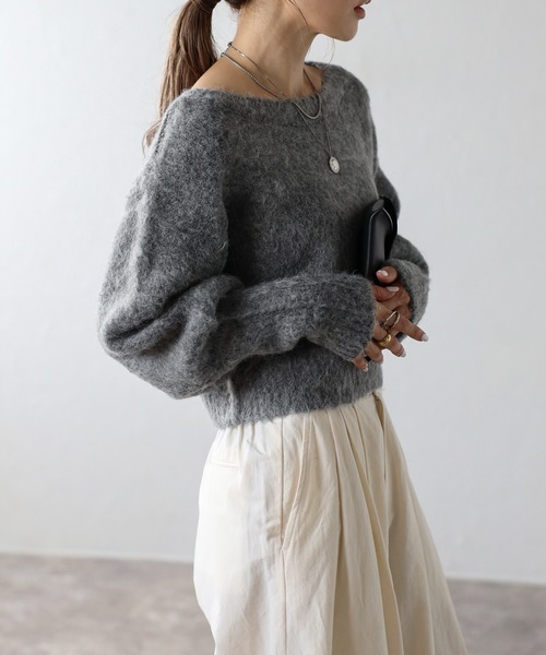 ウール混ショート丈ニットプルオーバー（ニット/セーター）｜Bonjour