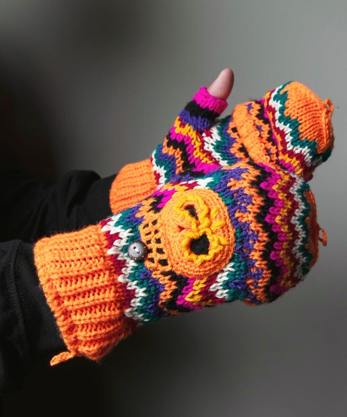 チャイハネ(チャイハネ)の「【チャイハネ】カラベラグローブ ミトン手袋(手袋・レディース・ブルー/ブラック/オレンジ/グリーン/ホワイト・FREE)」の5枚目の写真