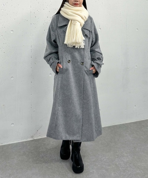 archives（アルシーヴ）の「ハートブローチ付きリバーシブルストール（マフラー・レディース・モカ/ブルーグレー/アイボリー・FREE）」の7枚目の写真