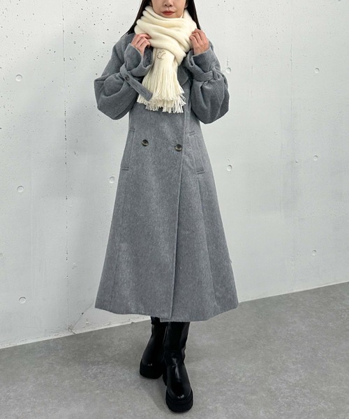 archives（アルシーヴ）の「ハートブローチ付きリバーシブルストール（マフラー・レディース・モカ/ブルーグレー/アイボリー・FREE）」の8枚目の写真