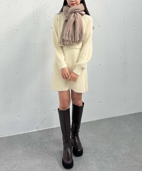 archives（アルシーヴ）の「ハートブローチ付きリバーシブルストール（マフラー・レディース・モカ/ブルーグレー/アイボリー・FREE）」の16枚目の写真