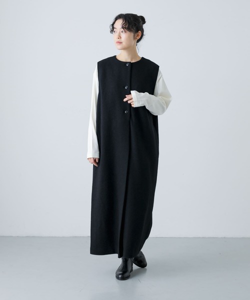 【中古】カグレ かぐれ ジャンパースカート ワンピース ロング ウール ブラック 0 レディース かぐれ（カグレ）の「ウールタックジャンパースカート（ワンピース