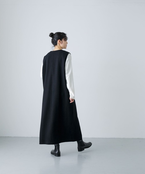 かぐれ（カグレ）の「ウールタックジャンパースカート（ワンピース・レディース・ブラック/グレー・FREE）」の4枚目の写真