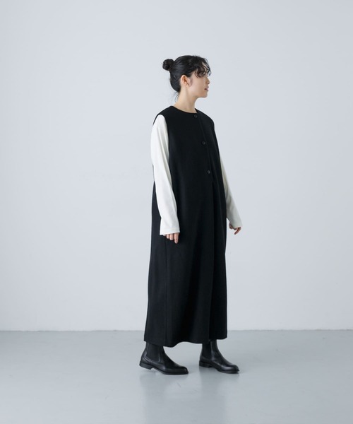かぐれ（カグレ）の「ウールタックジャンパースカート（ワンピース・レディース・ブラック/グレー・FREE）」の5枚目の写真