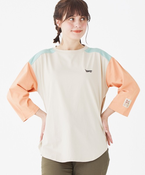 KRIFF MAYER（クリフメイヤー）の「UVカット7分袖ゆるT（Tシャツ/カットソー・レディース・オレンジ/チャコール/ナチュラル/カラフル/ミント・MEDIUM/LARGE）」の5枚目の写真