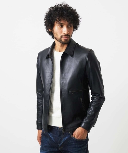 MICHEL KLEIN HOMME (ミッシェルクランオム)の「ラムレザーブルゾン(ライダースジャケット・メンズ・ブラック・MEDIUM/LARGE/X-LARGE)」の1枚目の写真