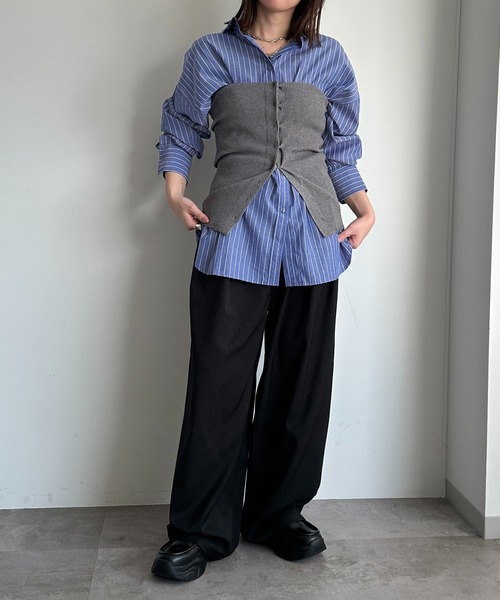 apres jour mignon（アプレジュールミニョン）の「【SETUP可能】ボリュームタックパンツ（スラックス・レディース・ネイビー/ブラック/チャコールグレー/グレー・SMALL/X-LARGE/MEDIUM）」の9枚目の写真