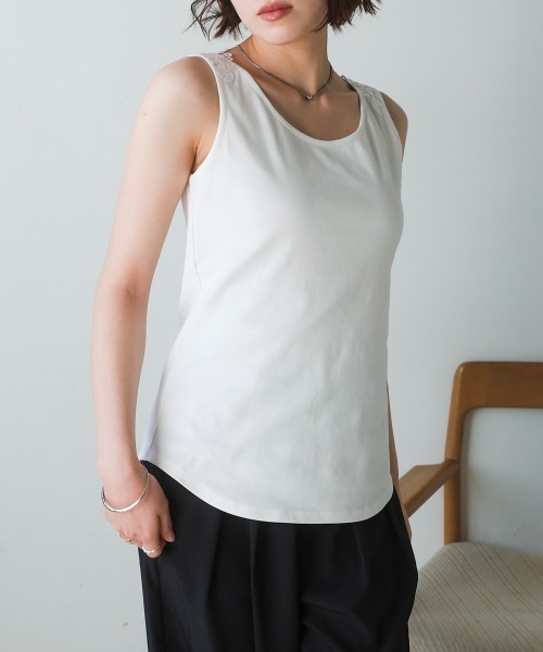 Bou Jeloud（ブージュルード）の「フライスバックレースタンク（タンクトップ・レディース・オフホワイト/杢グレー/ライトブルー/ブラック・FREE）」の5枚目の写真