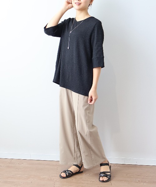 MB mint breeze(エムビーミントブリーズ)の「【L~5L 大きいサイズ】シャーリングニットバックギャザープルオーバー(Tシャツ/カットソー・レディース・ブラック/グリーン/カーキ・5L/3L/LL/4L/L)」の6枚目の写真