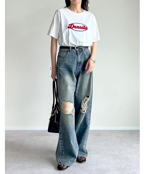 Re:EDIT（リエディ）の「[華奢見えが叶う][UVカット][接触冷感][紫外線対策]チェーン刺繍ロゴTシャツ（Tシャツ/カットソー・レディース・ブラック/ホワイト/ホワイト系その他・MEDIUM/LARGE）」の8枚目の写真