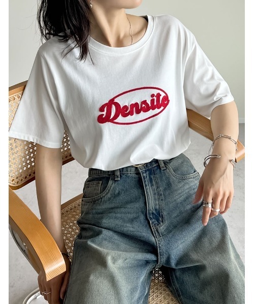 Re:EDIT（リエディ）の「[華奢見えが叶う][UVカット][接触冷感][紫外線対策]チェーン刺繍ロゴTシャツ（Tシャツ/カットソー・レディース・ブラック/ホワイト/ホワイト系その他・MEDIUM/LARGE）」の11枚目の写真