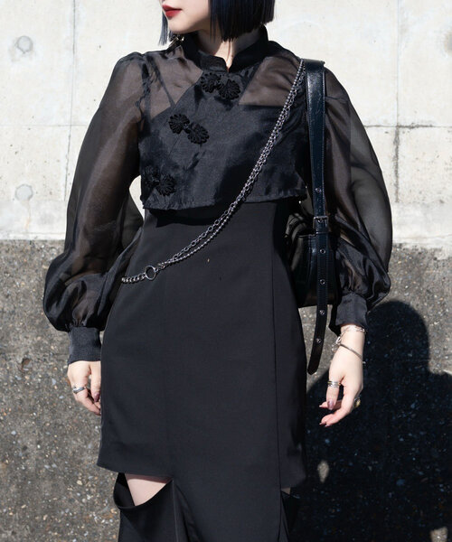 Mavie..7（メヴィセットゥ）の「【Mavie..7】2set itemワンピ×ブラウス（ワンピース・レディース・ブラック・FREE）」の4枚目の写真