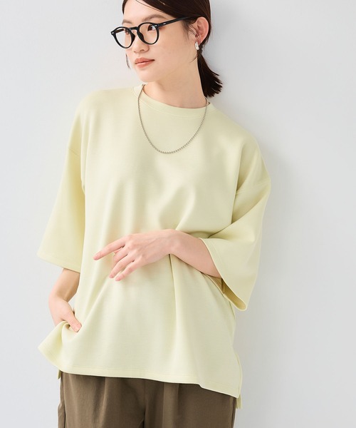 CROSS FUNCTION（クロスファンクション）の「《シワになりにくい》なめらかダンボール ビッグシルエットTシャツ【CF/クロスファンクション】（Tシャツ/カットソー・レディース・ライトピンク/ライトイエロー/オフホワイト/ライトグレー/ブラウン/ブラック・L/M/LL）」の5枚目の写真