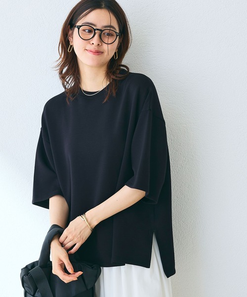 CROSS FUNCTION（クロスファンクション）の「《シワになりにくい》なめらかダンボール ビッグシルエットTシャツ【CF/クロスファンクション】（Tシャツ/カットソー・レディース・ライトピンク/ライトイエロー/オフホワイト/ライトグレー/ブラウン/ブラック・L/M/LL）」の3枚目の写真