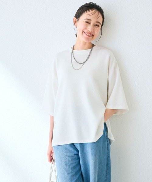 CROSS FUNCTION（クロスファンクション）の「《シワになりにくい》なめらかダンボール ビッグシルエットTシャツ【CF/クロスファンクション】（Tシャツ/カットソー・レディース・ライトピンク/ライトイエロー/オフホワイト/ライトグレー/ブラウン/ブラック・L/M/LL）」の22枚目の写真