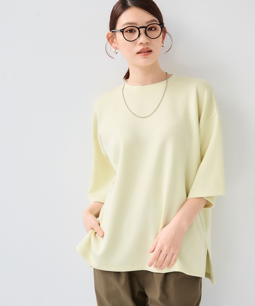 CROSS FUNCTION（クロスファンクション）の「《シワになりにくい》なめらかダンボール ビッグシルエットTシャツ【CF/クロスファンクション】（Tシャツ/カットソー・レディース・ライトピンク/ライトイエロー/オフホワイト/ライトグレー/ブラウン/ブラック/ネイビー・L/M/LL）」の21枚目の写真