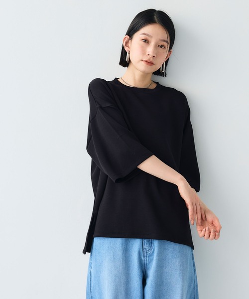 CROSS FUNCTION（クロスファンクション）の「《シワになりにくい》なめらかダンボール ビッグシルエットTシャツ【CF/クロスファンクション】（Tシャツ/カットソー・レディース・ライトピンク/ライトイエロー/オフホワイト/ライトグレー/ブラウン/ブラック・L/M/LL）」の7枚目の写真