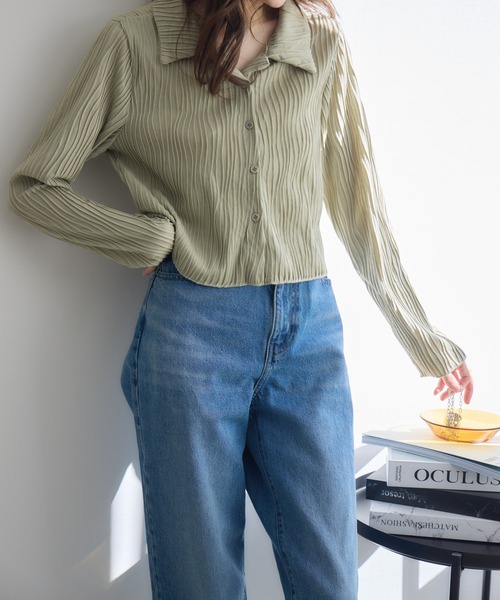 RU.TI.LE（ルチル）の「【RU.TI.LE】ウェーブカットジャガードトップス（Tシャツ/カットソー・レディース・カーキ/ホワイト/ベージュ・MEDIUM）」の14枚目の写真