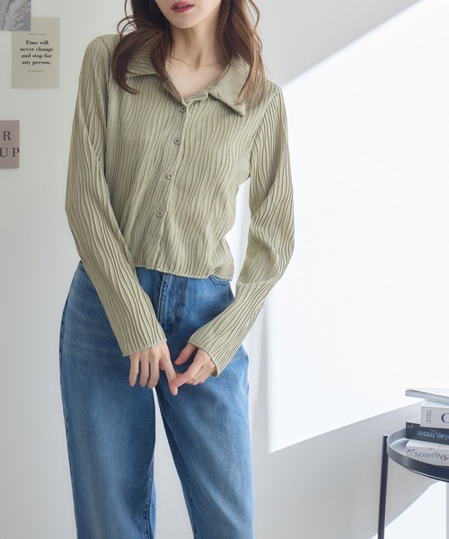 RU.TI.LE（ルチル）の「【RU.TI.LE】ウェーブカットジャガードトップス（Tシャツ/カットソー・レディース・カーキ/ホワイト/ベージュ・MEDIUM）」の13枚目の写真
