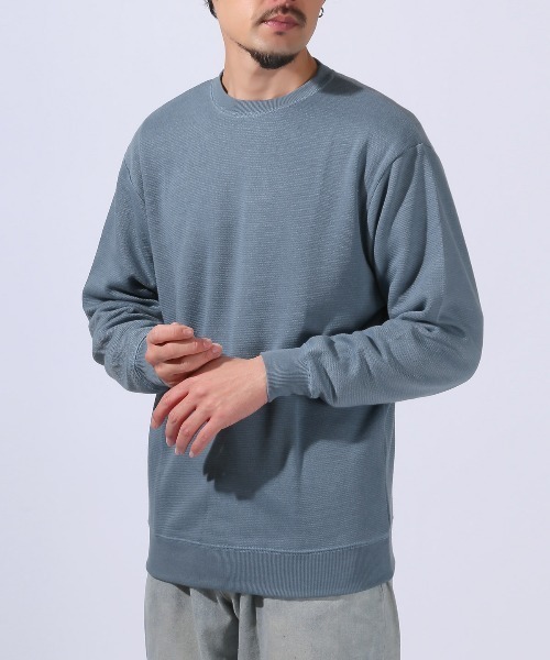 LUXSTYLE(ラグスタイル)の「ミラノリブニットソークルーネックロンT(ニット/セーター・メンズ・ブルー/ホワイト/ブラック・M/L)」の1枚目の写真