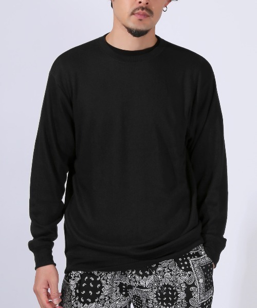 LUXSTYLE(ラグスタイル)の「ミラノリブニットソークルーネックロンT(ニット/セーター・メンズ・ブルー/ホワイト/ブラック・M/L)」の3枚目の写真