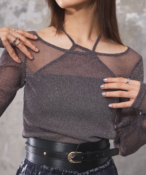 DIP IN CHOCOLATE(ディップインチョコレート)の「ラメ入りシアートップス【DIP IN CHOCOLATE】(Tシャツ/カットソー・レディース・ブラック/ライトグレー/グリーン・F)」の4枚目の写真